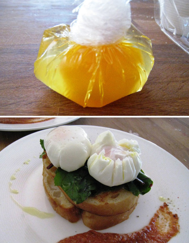 Make a perfectly poached egg every time by cooking them in plastic wrap pockets.