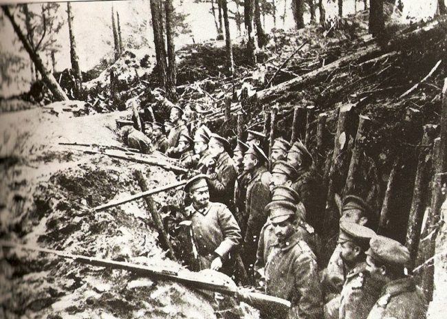 German trenches were built to last. They included beds, furniture, cupboards, electric lights, and even doorbells.