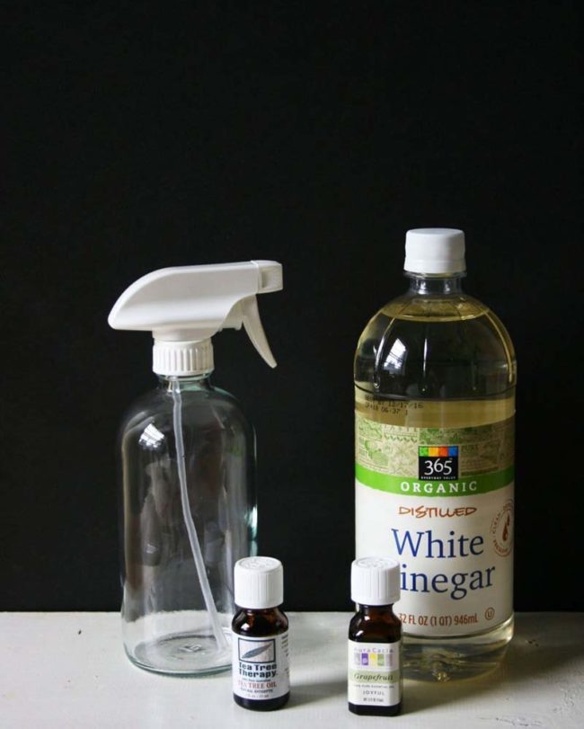 A solution of white vinegar and water is awesome at cleaning up the kitchen.