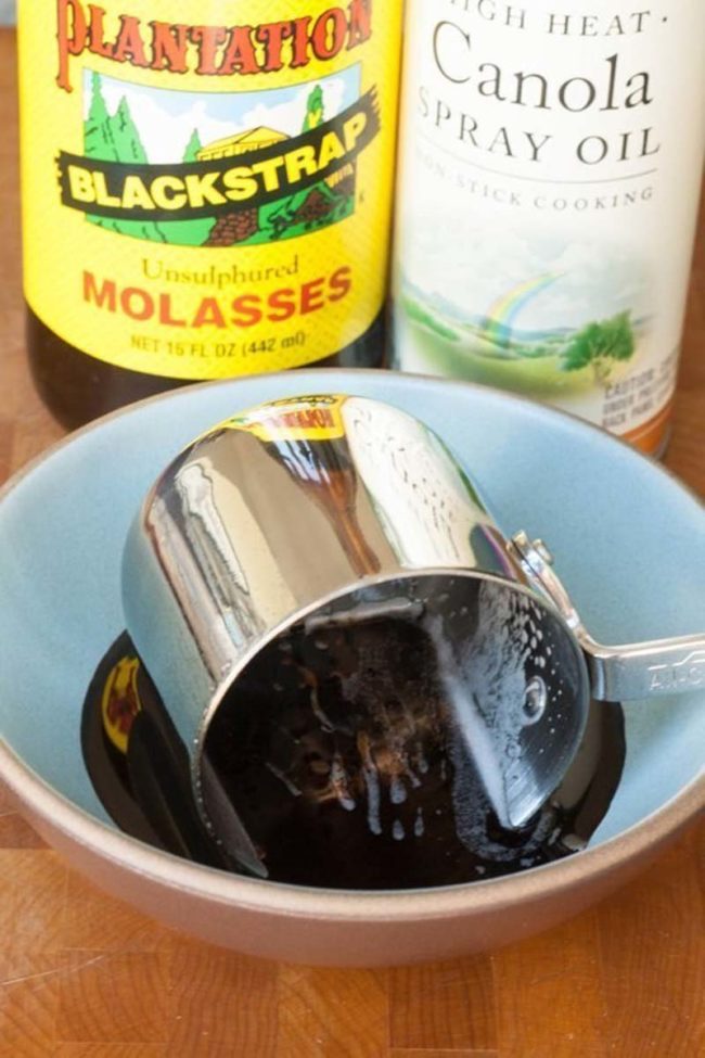 When using measuring cups for something sticky, coat them in oil first.