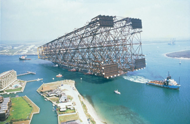 Not only is the structure itself baffling, but look at the size of the boat pulling it in comparison! Crazy.