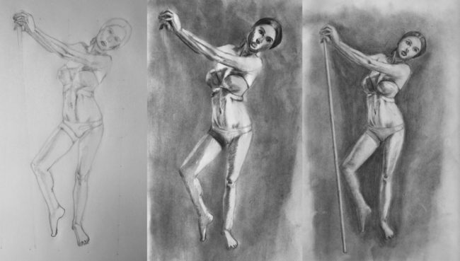 For the first two months, he stuck to charcoal drawings to get a handle on form.