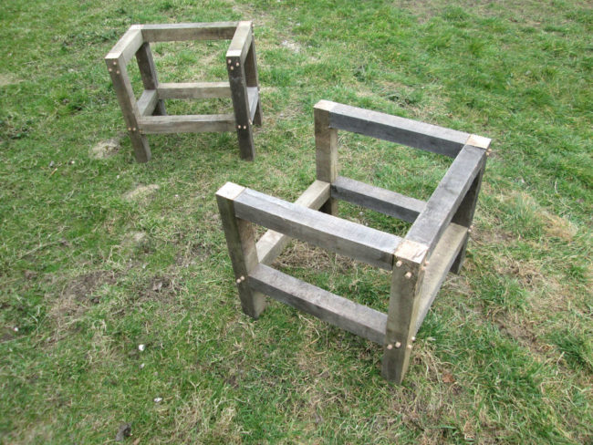 He used the measurements of both pieces to create these cradles.