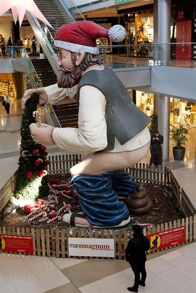 This statue perfectly captures my mood whenever I go Christmas shopping.