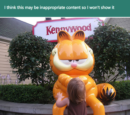 CaptionBot thought a little girl meeting Garfield was too NSFW...