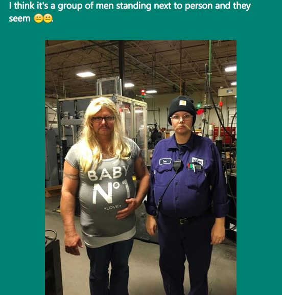 CaptionBot doesn't know what to do with Halloween costumes.
