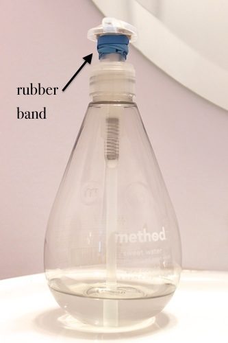 Limit how much soap your kids are using by putting a rubber band around the pump.