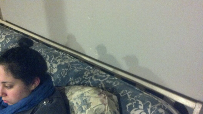 This is pretty creepy...is it the shadow of a bun or three guys sneaking up on her?