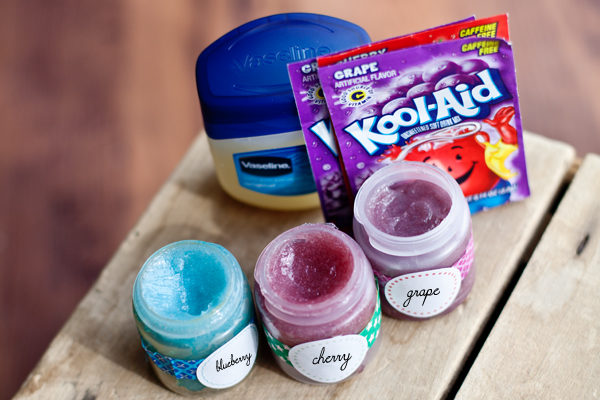 Make a fun and fruity lip balm with Kool-Aid and Vaseline.