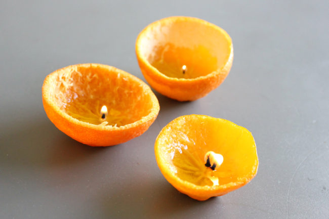 Make adorable little candles out of them using olive oil.