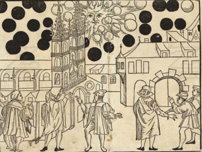 At dawn on April 14, 1561, witnesses said that the heavens erupted into an apocalyptic struggle between the sun and hundreds of large spheres, rods, and crosses.