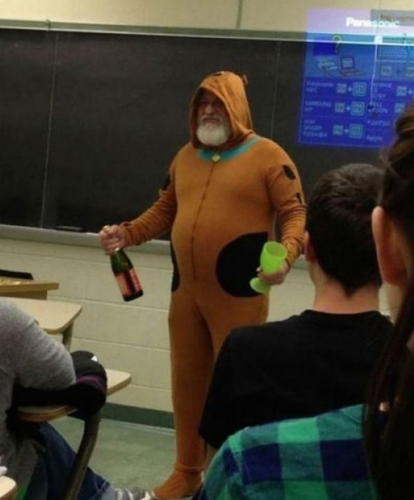 He told his students that if there were five A's in his class, he'd dress like Scooby Doo. He's a man of his word.