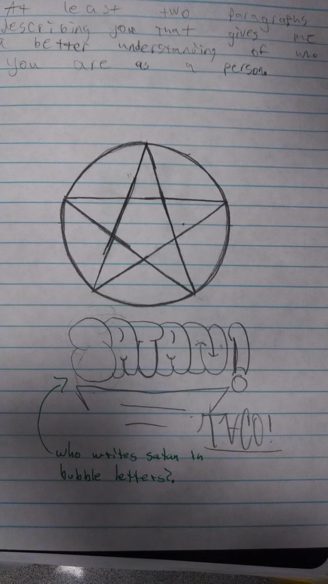 This student just loves Satan, okay?