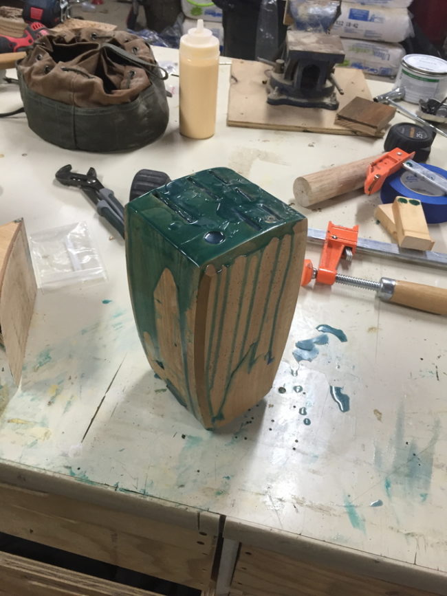 His bandsaw made a clean cut and the block was ready to be reinvented as a vase!