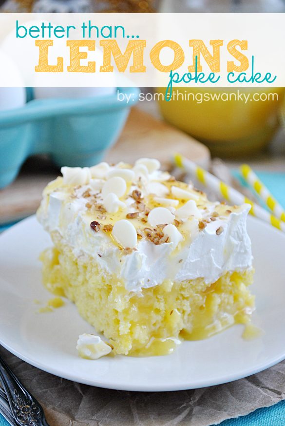 I will have dreams of this <a href="http://www.somethingswanky.com/lemon-poke-cake/" target="_blank">lemon-curd-filled poke cake</a>.