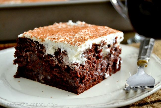 If you're into tiramisu, you'll fall head over heels for <a href="http://thedomesticrebel.com/2015/03/25/tiramisu-poke-cake/" target="_blank">this poke cake</a>.