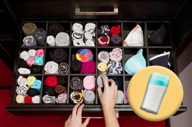 Keep things smelling nice by taking the lid off of some deodorant and placing it in one of your dresser drawers. The sock drawer is always a good place to start!