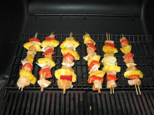Double up on skewers to keep your shrimp, veggies, and whatever else from spinning when you flip!