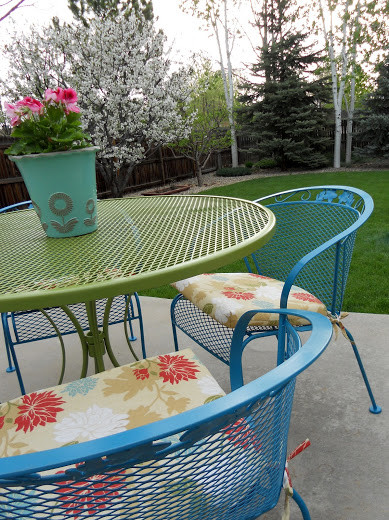 If the blah patio furniture options aren't bright enough for you, <a href="http://justanotherhangup.blogspot.com/2012/03/refurbishing-wrought-iron-furniture.html" target="_blank">take matters into your own hands</a>!