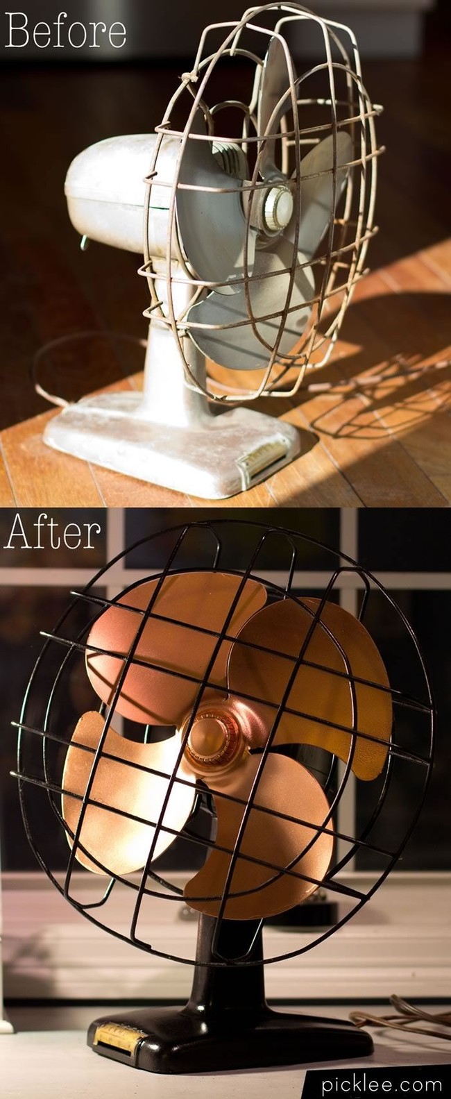 Don't spend a bunch on a fancy fan, <a href="http://www.picklee.com/2012/11/07/the-vintage-fan-restoration-before-after/" target="_blank">make one yourself</a>! 