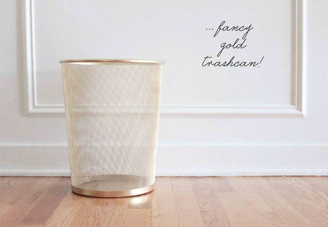 There's just something about gold -- this boring <a href="http://crabandfish.blogspot.com/2012/05/trashcan-makeover.html" target="_blank">trash can</a> suddenly looks amazing.