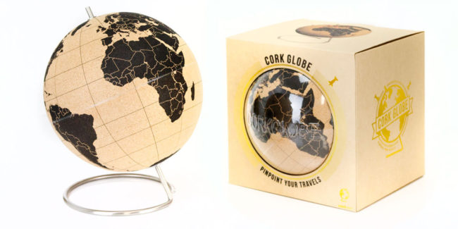 This <a href="http://www.suck.uk.com/products/cork-globe/?category=new" target="_blank">cork globe</a> doesn't just look great. Your favorite traveler can push thumbtacks into every country they visit until the whole world is covered in pushpins!