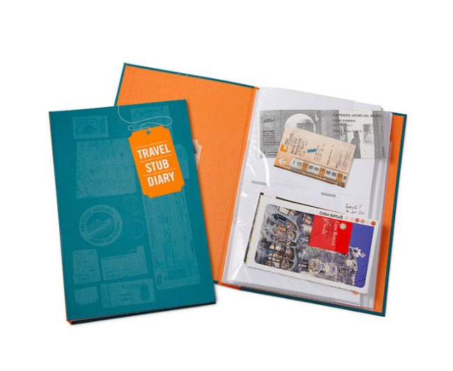 Help them stay organized with this awesome <a href="http://www.uncommongoods.com/product/travel-stub-diary" target="_blank">diary</a> designed with ticket stubs in mind.