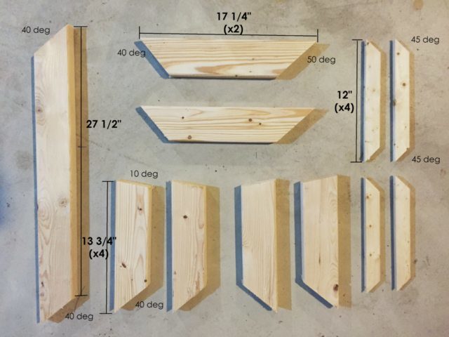First, she used a compound miter saw to cut all of the wood pieces she'd need to create the base (and she was kind enough to write out all of the measurements).