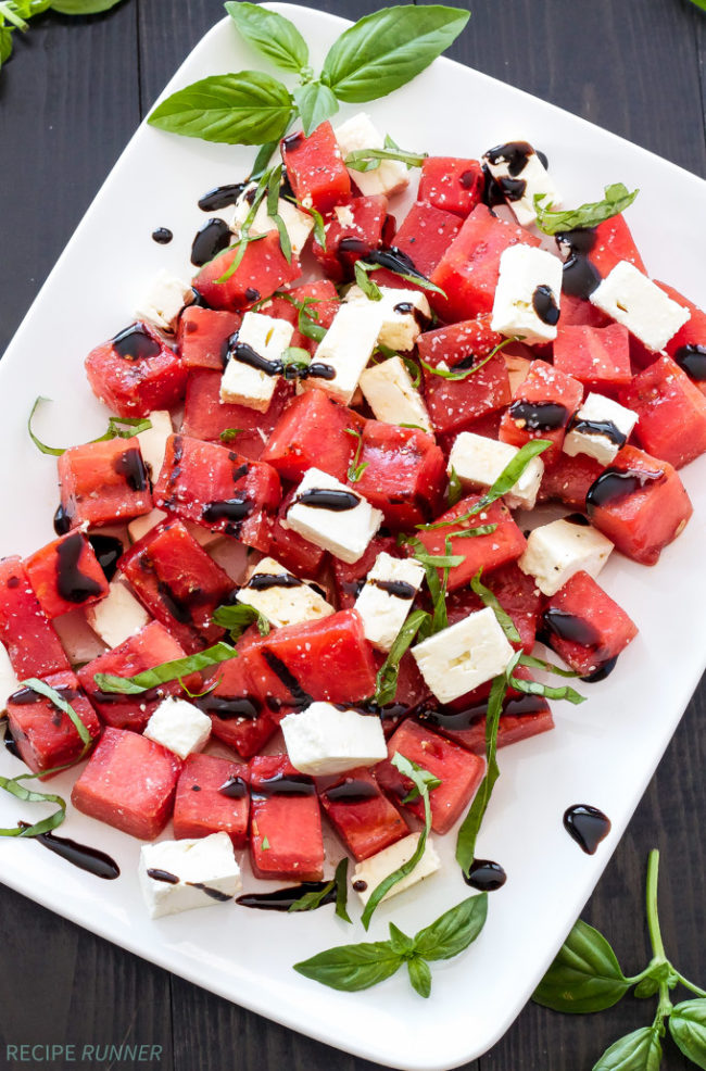 I can't decide if this <a href="http://reciperunner.com/grilled-watermelon-feta-basil-salad/" target="_blank">grilled watermelon salad</a> is a side or a dessert...and I don't mind it one bit.