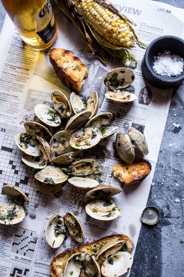 Following with the seafood theme...I present these <a href="http://www.halfbakedharvest.com/grilled-clams-with-charred-jalapeno-basil-butter/" target="_blank">grilled clams with charred jalape&ntilde;o basil butter</a>. *Drools*