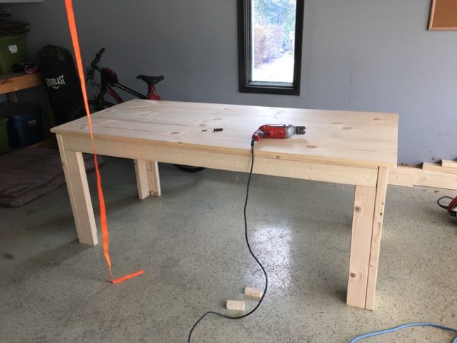 He started by building a relatively simple pine wood table.