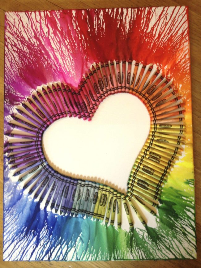 Create some beautiful wall art by gluing crayons to a canvas and using a hair dryer to melt the wax.