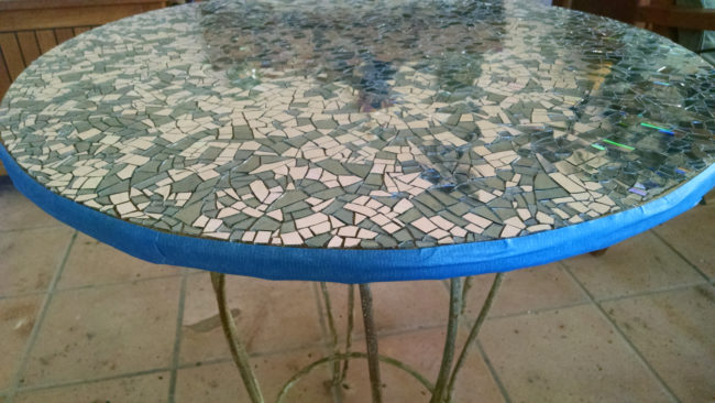 She wrapped the table with painter's tape...