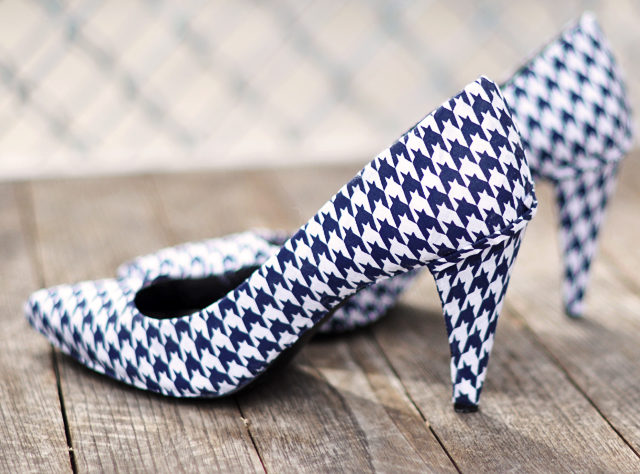 Or, give boring pumps a new look with some <a href="http://alldaychic.com/stylish-shoes-covered-with-fabric-diy/" target="_blank">fun fabric</a>.