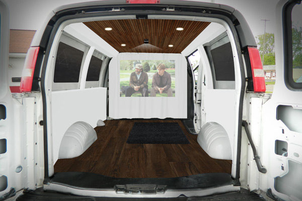 Before he got started, he mocked up what he hoped the van would ultimately look like inside. Not too shabby!