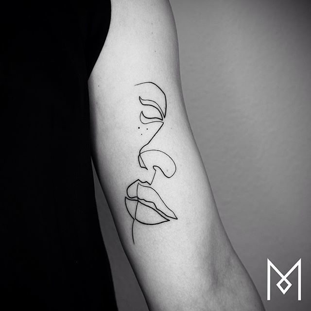 With one line, he creates compelling images that translate into tattoos drawn in a style that is utterly singular.