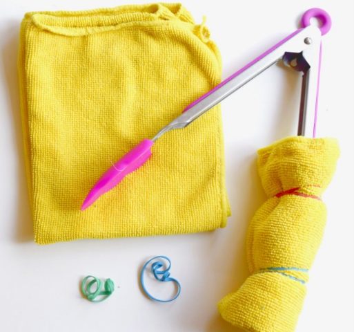 Strap some microfiber cloths to your tongs to <a href="http://www.onecrazyhouse.com/how-to-clean-window-blinds/" target="_blank">clean dusty blinds</a>.