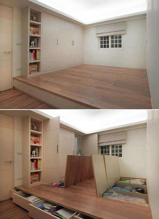 Make that spare room useful all the time by <a href="http://diycozyhome.com/raised-floor-storage-solutions/" target="_blank">building a platform</a> and using it for hidden storage.