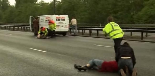 She is struck by a truck and seconds later, the other woman bolts as well. However, she doesn't make it very far before being slammed by a car.