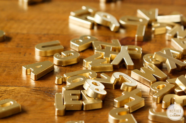 Once the kiddos grow up, give that old magnetic alphabet a seriously glam <a href="http://inspiredbycharm.com/2013/08/diy-gold-magnetic-letters.html" target="_blank">upgrade</a>.