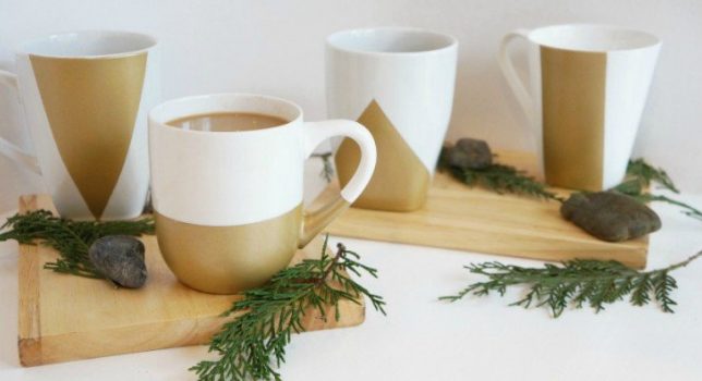 You could pay $40 and six kidneys for gold mugs from Anthropologie, or you could <a href="http://www.onebroadsjourney.com/diy-gold-geometric-spray-painted-mugs/" target="_blank">make them yourself</a>.