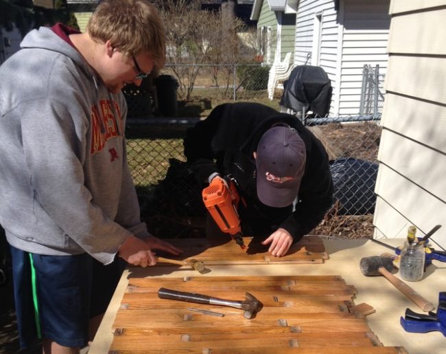 Once that was taken care of, he and his friend nailed them to some plywood for stability.