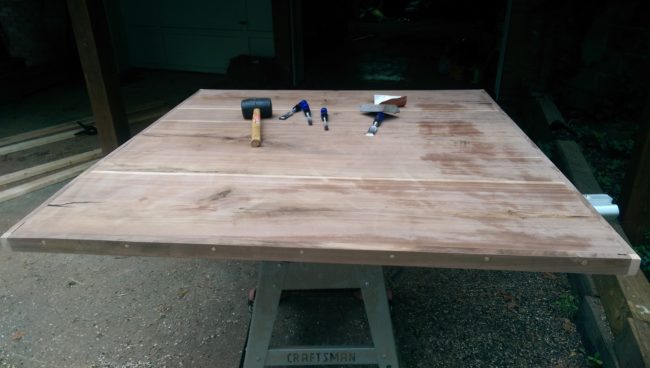It took a lot of gluing and clamping but eventually, the tabletop started to come together!