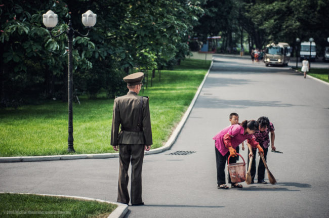 The closer he looked, the more disruption he saw. Ordinary scenes were crashed by walking holes in the matrix -- uniformed soldiers tasked with making sure no one fell out of line.