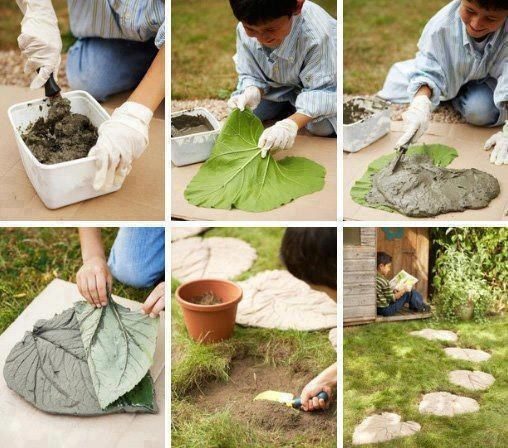 <a href="http://ths.gardenweb.com/discussions/2566058/rhubarb-leaf-stepping-stones" target="_blank">Create stepping stones</a> out of leaves and concrete.