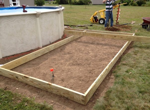 After clearing some space next to his pool, the builder created a temporary frame.