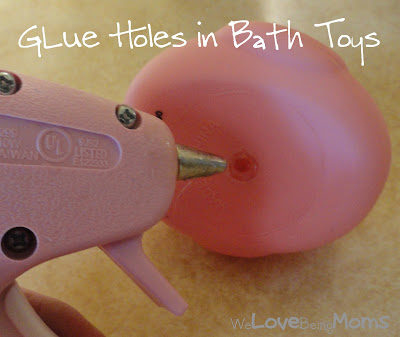 Prevent mold buildup inside bath toys by sealing them off with glue.