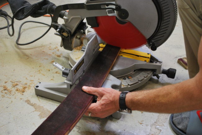 Because of the shape of the barrel, each stave is slightly wider in the middle and will have to be cut straight for this particular project.