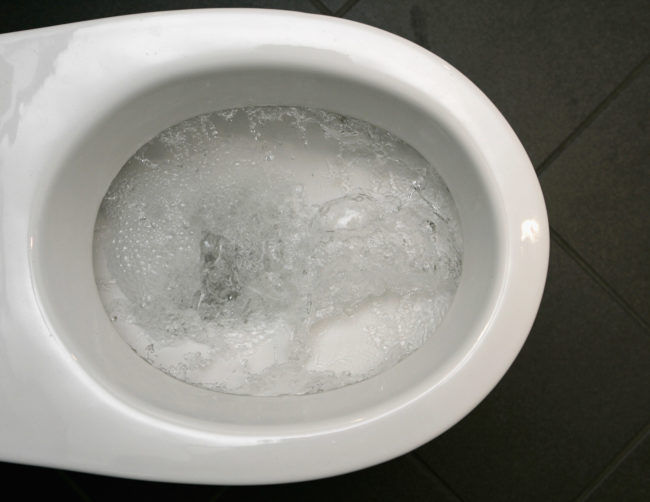 For DIY toilet cleaner in a pinch, pour some mouthwash into the bowl and let it sit for a half hour. Give it a brush and flush the mess away!