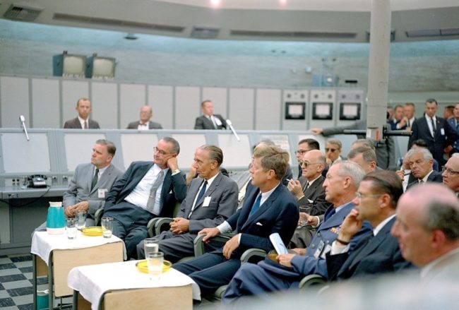 John F. Kennedy, Lyndon B. Johnson, and staffers tour Cape Canaveral Missile Test Annex, September 1962.